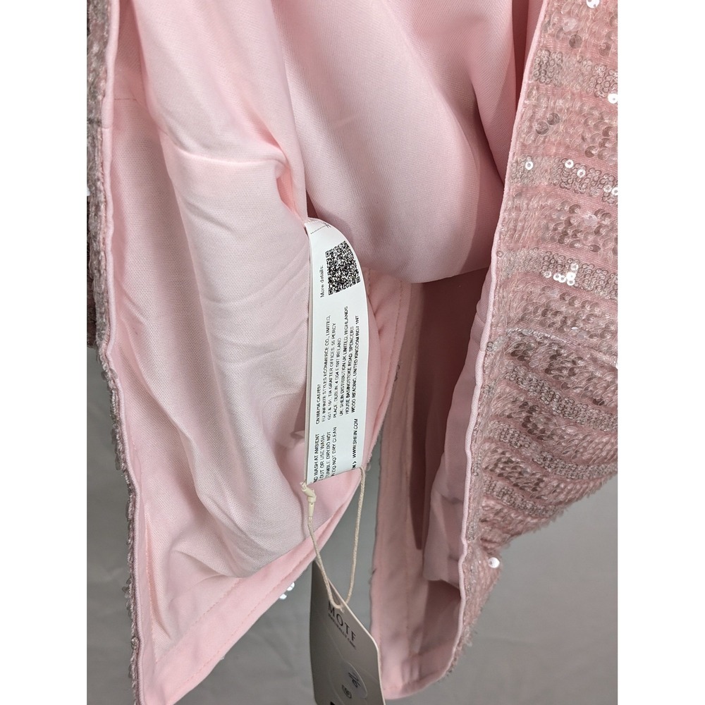 Sequin Coquette Off Shoulder Bow Midi Dress Size L Pink Romantic Cocktail Event - Picture 7 of 11